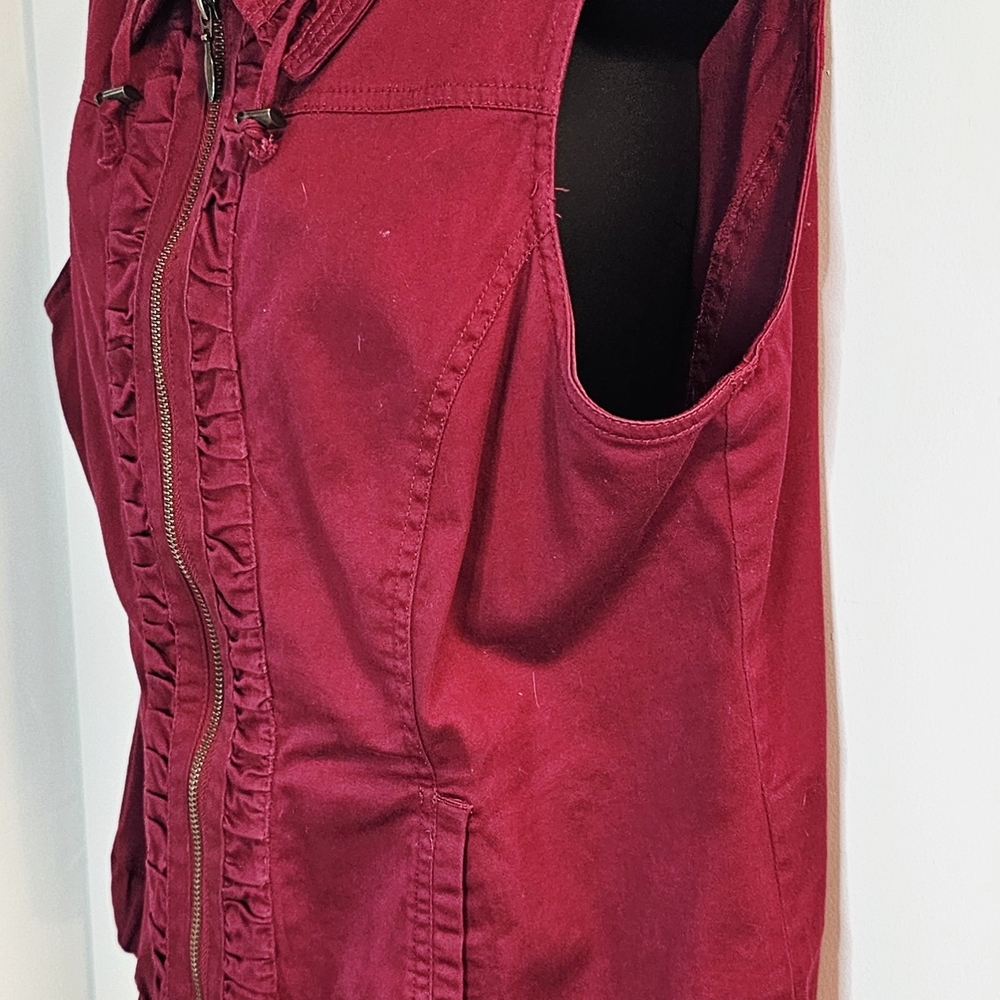 [Christopher & Banks]Red Raspberry Zip Up Ruffle Collar Cotton Blend Vest Large - Picture 2 of 10